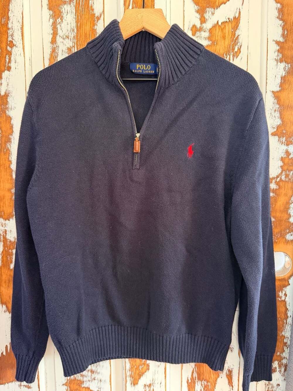 Polo Ralph Lauren Mens Quarter Zip Sweater Size L Navy Blue Cotton Pullover